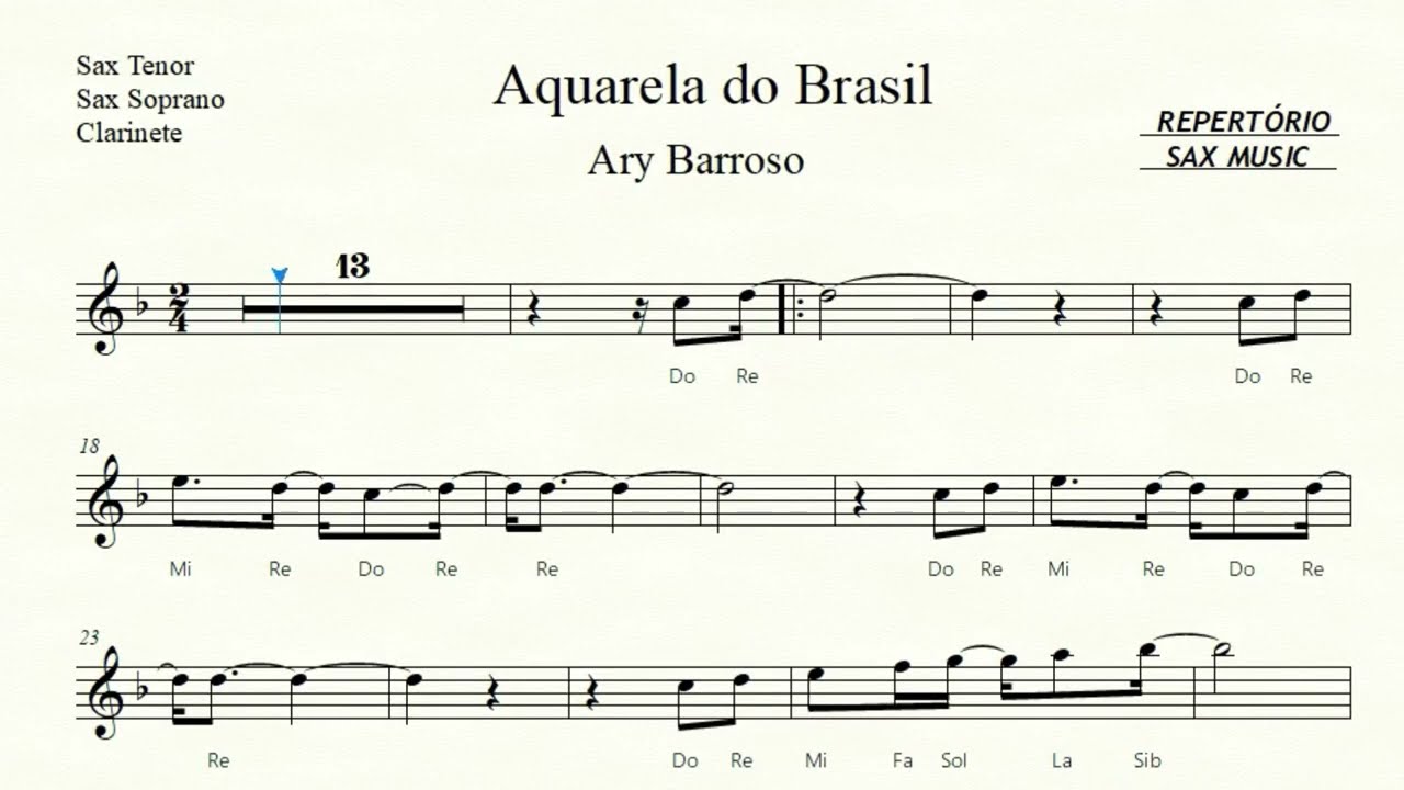 🎼Aquarela do Brasil ( Ary Barroso ) Sax Tenor Sax Soprano e Clarinete  - Partitura Fácil + Playback