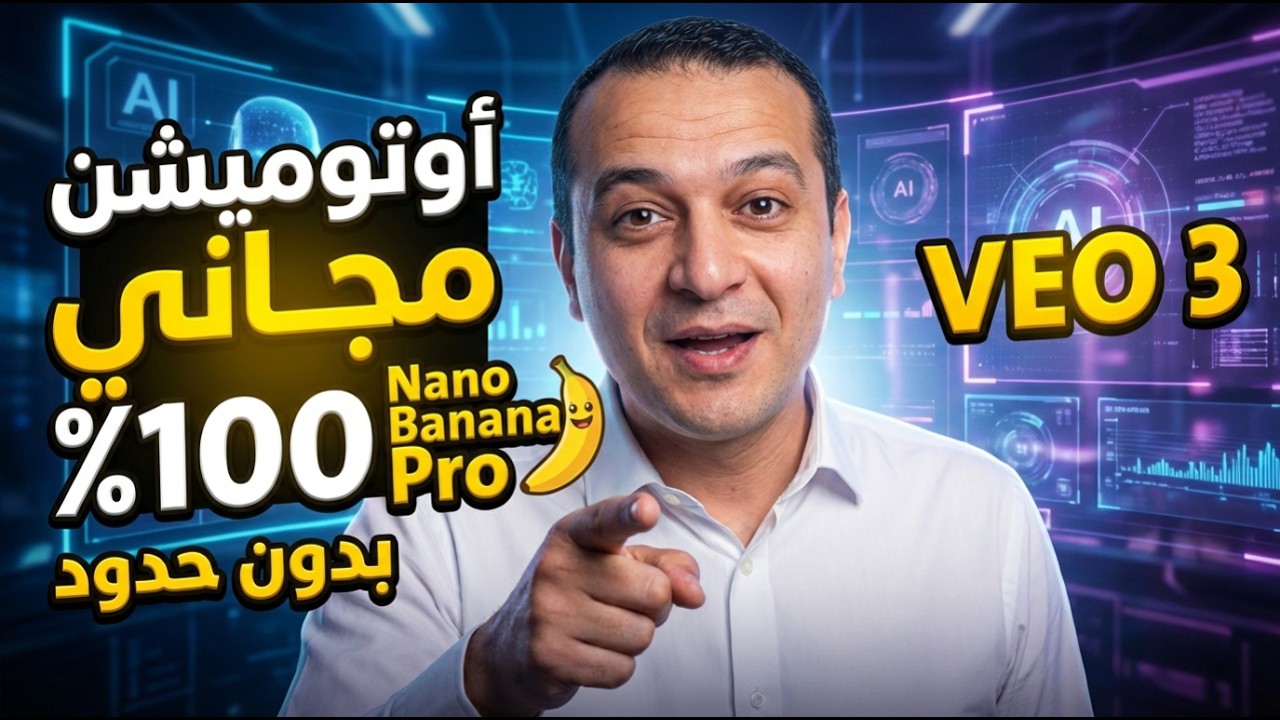 أوتوميشن كامل لصناعة المحتوى مجانًا | إنتاج فيديوهات وصور بكميات ضخمة بـ VEO 3 و Nano Banana Pro