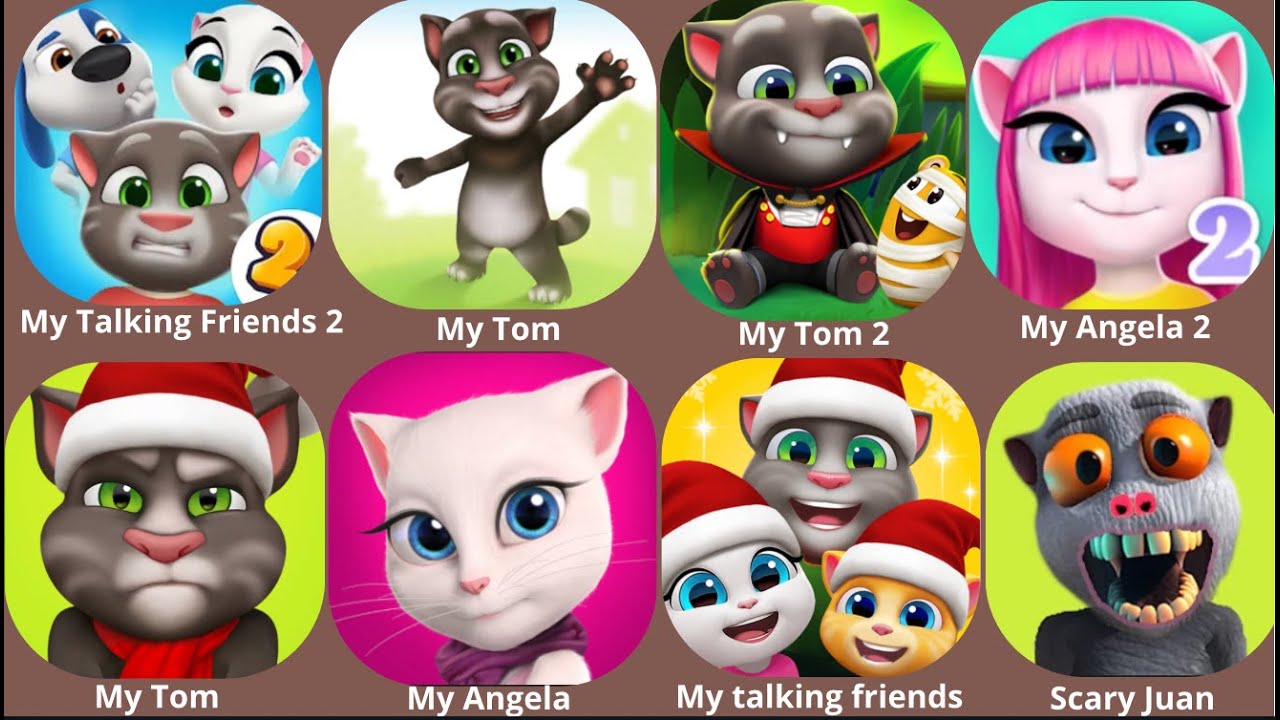 Talking Tom, Angela 2,  Scary Juan, Angela, My talking friends, 2, My Tom 2. Gameplay!!!