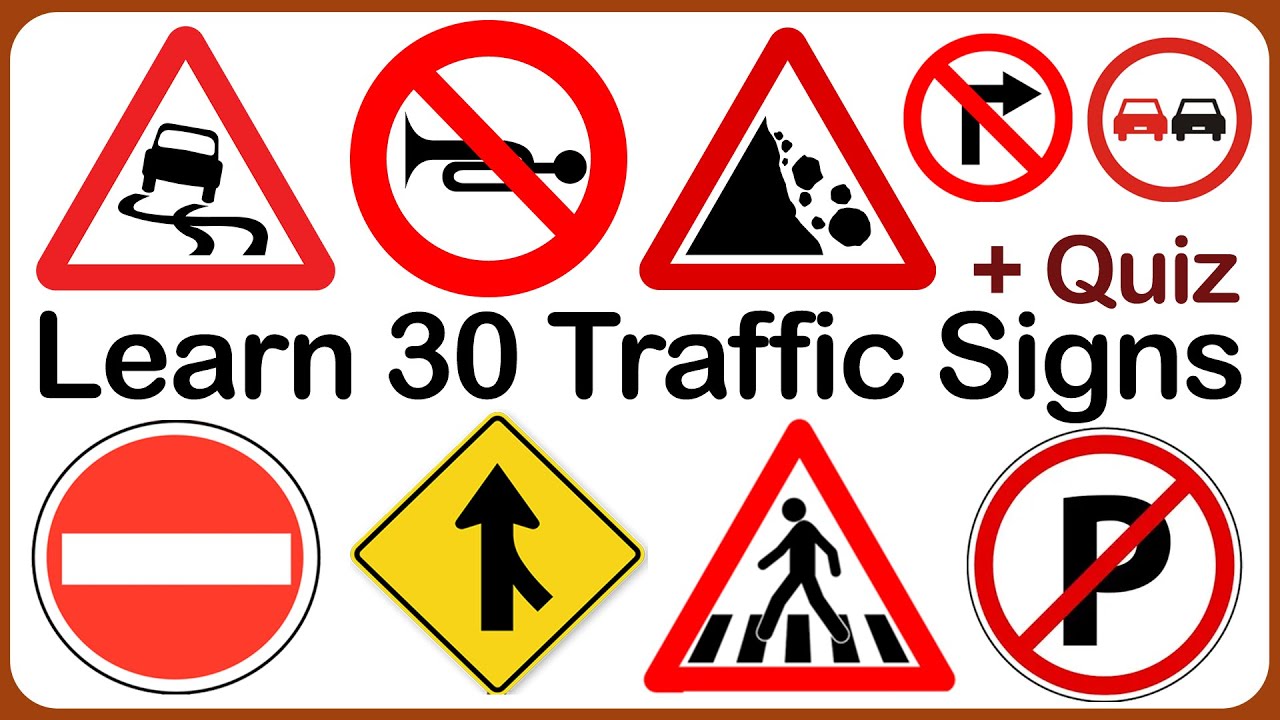 🚦 Learn 30 Essential Traffic Signs + Quiz | English Vocabulary