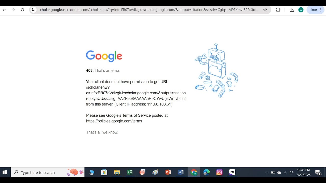 Your client does not have permission to get URL l How to solve 403 Error on google scholar