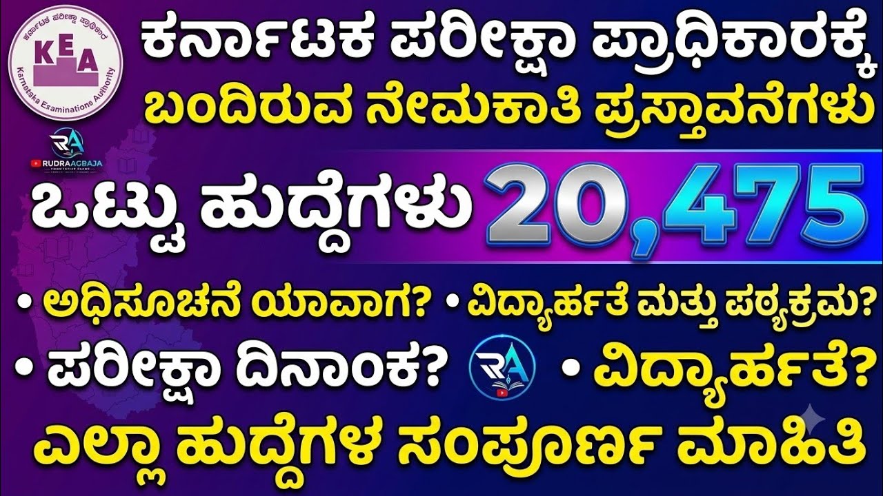 Karnataka Government Jobs 2026 | 20,475 POSTS | SDA, FDA, ESI, EC, TEACHERS, LECTURER | RUDRAGRAJA 