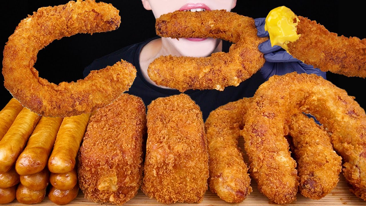ASMR FRIED SAUSAGE SPAM CHEESY COOKING MUKBANG 소세지 스팸 먹방 スパム ソーセージ 咀嚼音 モッパン Sosis keju EATING SOUNDS