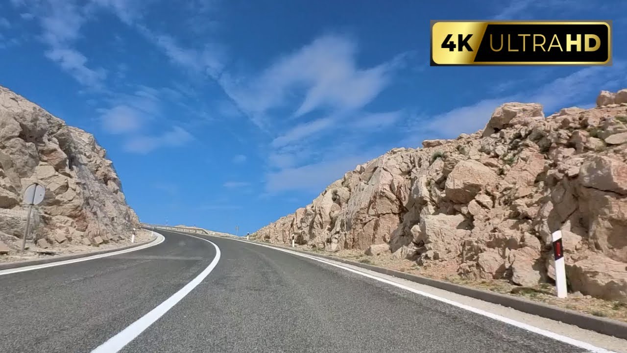 Driving on Pag island | Croatia | Dalmatia | Slow TV | Scenic drives | RTQ | No sound | 4K