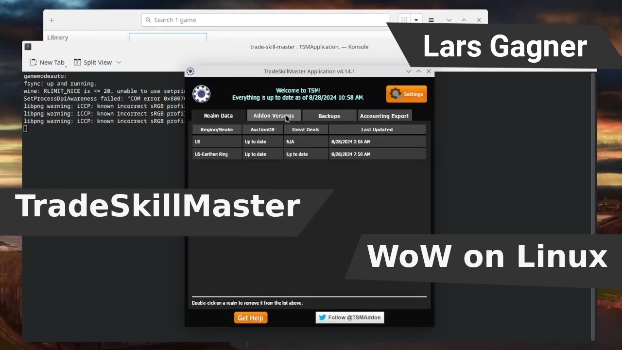 TradeSkillMaster Setup, World of Warcraft on Linux.