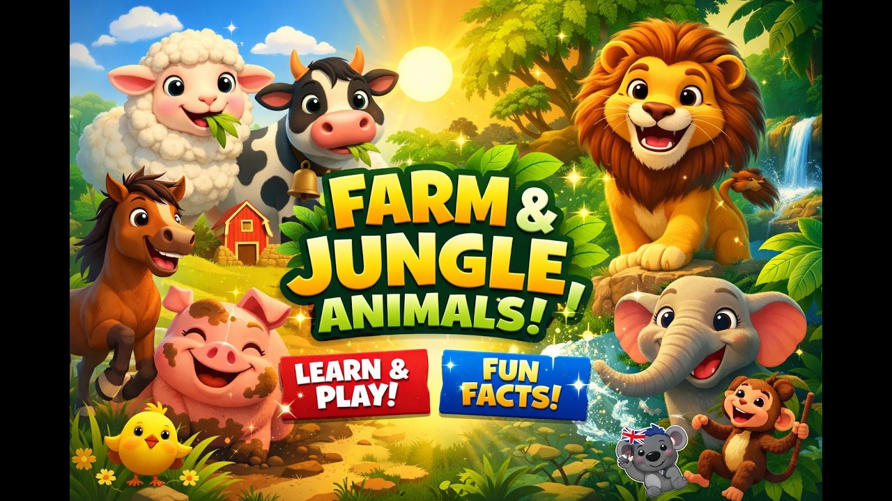 Learn Farm & Jungle Animals for Kids 🐑🦁 | Animal Sounds & Fun Facts | Preschool Learning Video