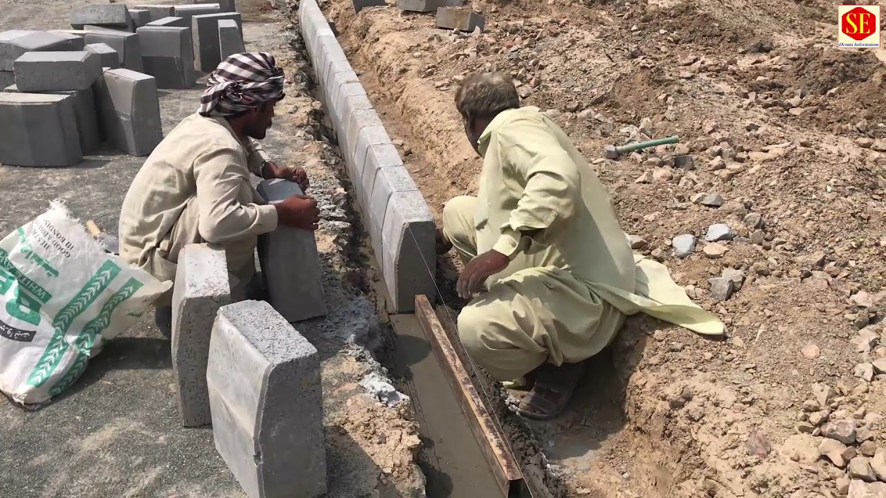 Kerb Stone Laying Fixing & Hunching Process.