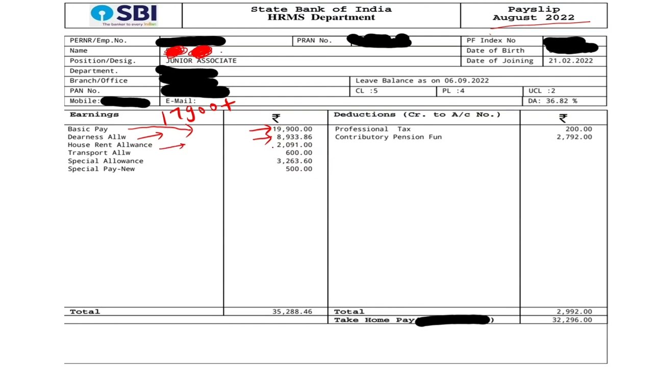 SBI CLERK LATEST SALARY 2022 | NEW JOINEE SALARY |  AUGUST SALARY SLIP | #sbija #sbija2022