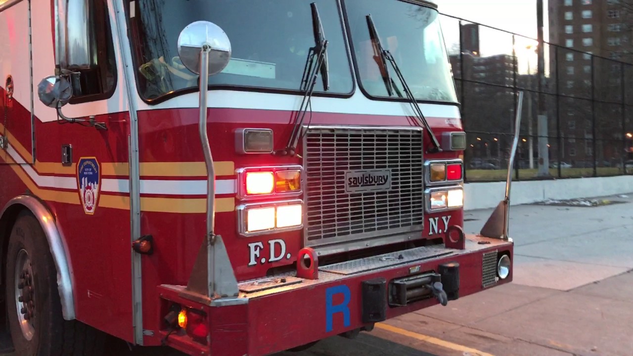 FDNY RESCUE 2 RETURNING TO QUARTERS ON BERGEN STREET IN BEDFORD-STUYVESANT, BROOKLYN, NEW YORK CITY.