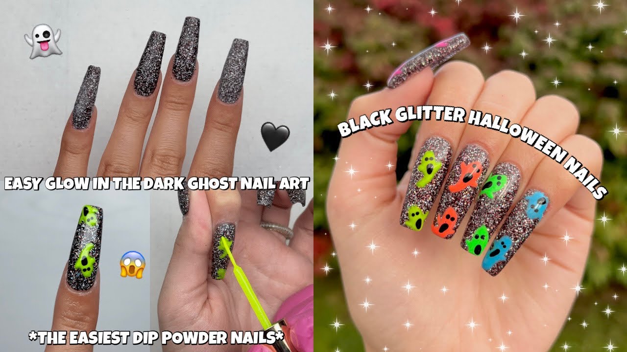DIP POWDER NAILS AT HOME USING FULL COVER NAIL TIPS | EASIEST DIP POWDER NAILS | HALLOWEEN NAIL ART