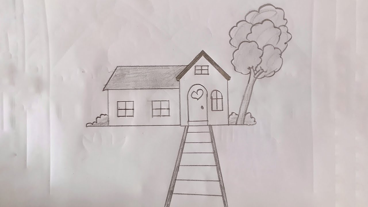Beautiful House and Tree Drawing for Kids #drawing #draw 