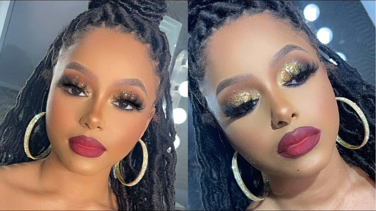 GRAMMYS GOLD GLITTER MAKEUP TUTORIAL ✨| STEP BY STEP ON CLIENT MAKEUP TUTORIAL📝