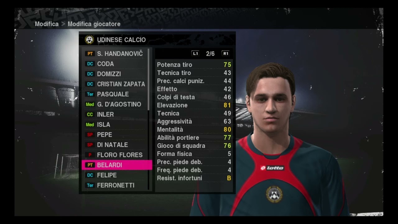 statistiche dei giocatori del udinese calcio su pro evolution soccer 2010