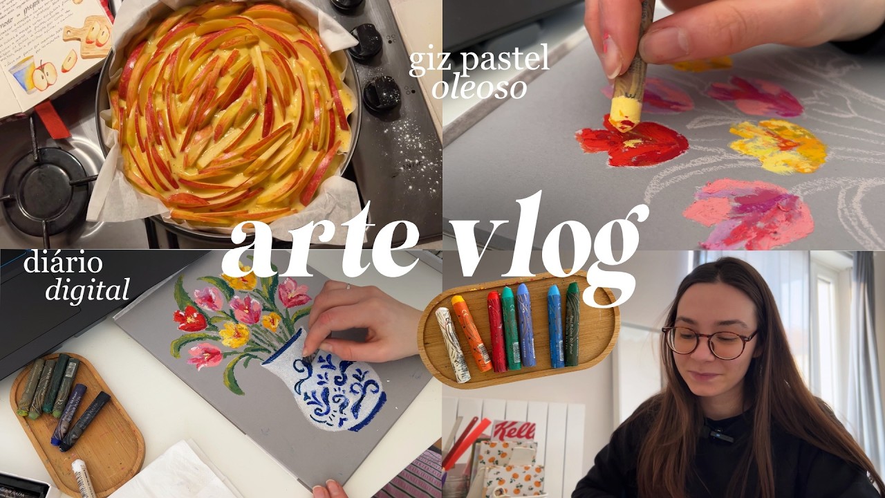 pintando com giz pastel oleoso, torta de maçã 🍎 e dias comigo