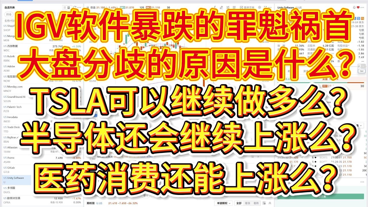 IGV软件暴跌的罪魁祸首，大盘分歧的原因是什么？特斯拉可以继续做多么？半导体、医药、消费、黄金、白银还能继续上涨么？