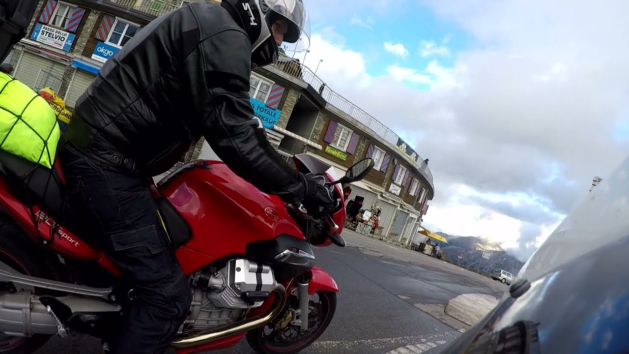 Moto Guzzi  Sport 1200 red and black  down from the Stelvio