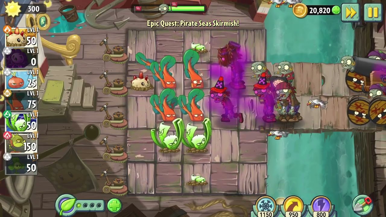 PvZ2 - Pirate Seas Skirmish - Level 3 - Day 30 - No Sunflowers, No Plant Food