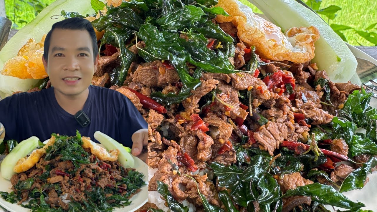 กระเพราพริกแห้งเนื้อลาย ไข่ดาวสองฟอง เฮ็ดกินเองแซ่บสะใจ