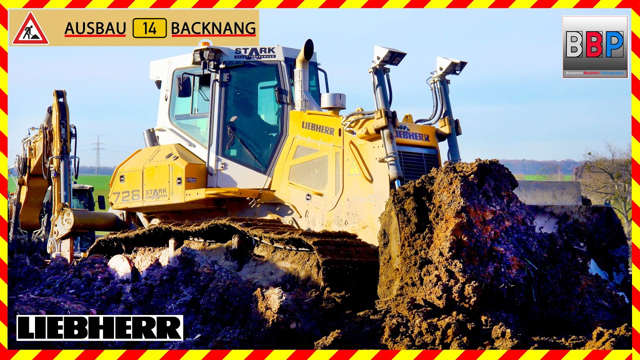 Liebherr PR 726 Dozer - Fahrbahndamm Brücke B14/B328 Backnang, Dez. 2025.  Teil 1