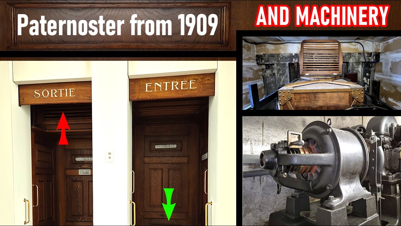 Stigler PATERNOSTER from 1909 - wooden guide rails!  (full tour & machinery)