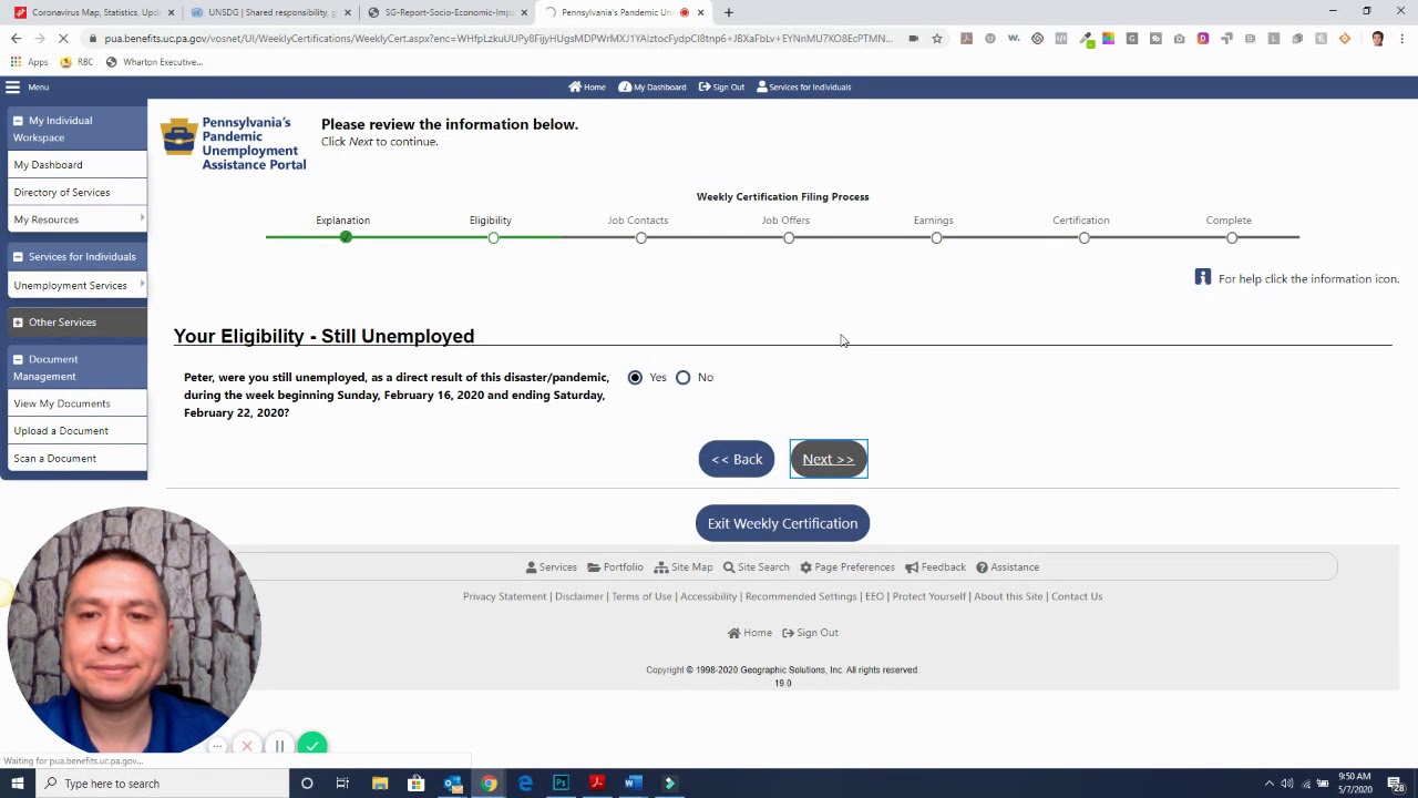 Pandemic Unemployment Assistance - PUA Portal Live Pa - May 2020 update