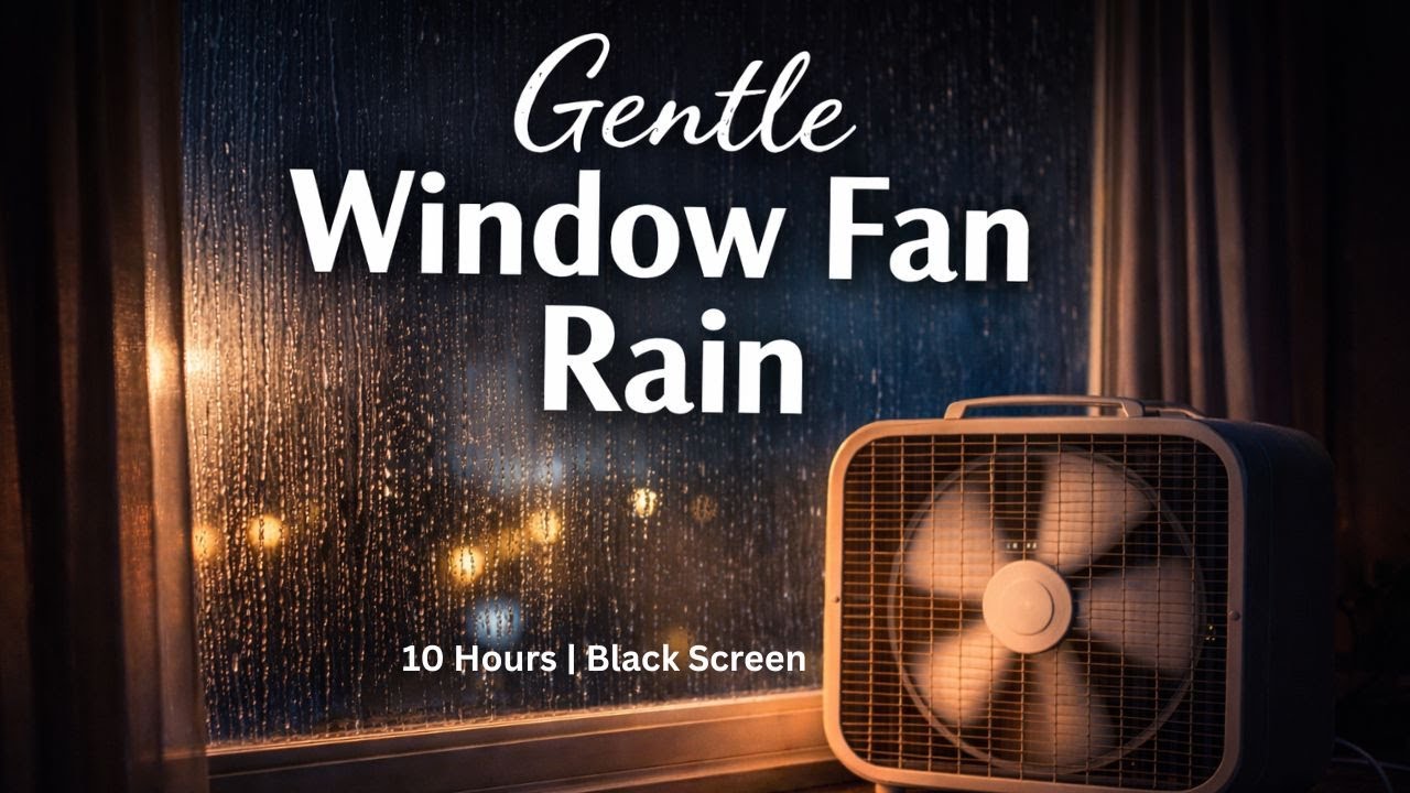 Window Fan with Falling Rain | 10 Hours | Black Screen Sleep Sound