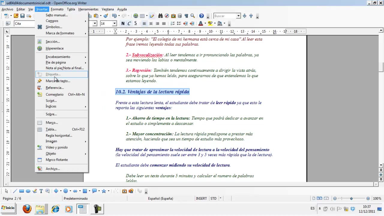 UD04S04 Writer OpenOffice.org Writer Índice contenidos Informática 4º ESO IES Huerta del Rosario