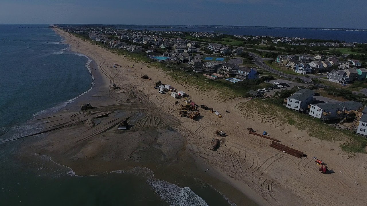 Nags Head Beach Nourishment Work June 27, 2019 - Building a Pad for a Submerged Pipeline
