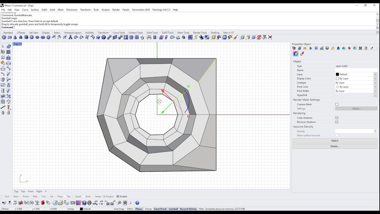 Rhino 7 SubD, quick and easy edge alignment using gumball