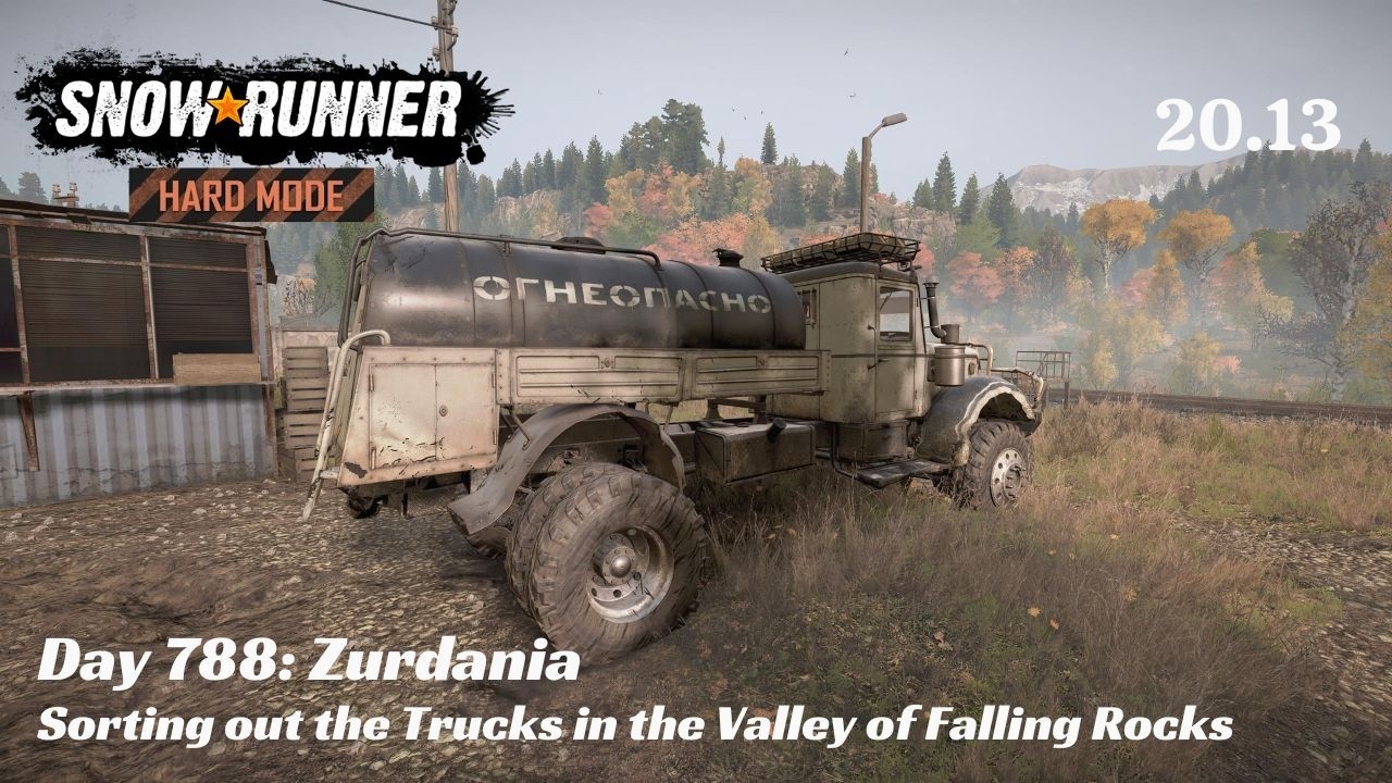 SnowRunner Hard Mode - R20 E13 - Sorting out the Trucks in Valley of Falling Rocks