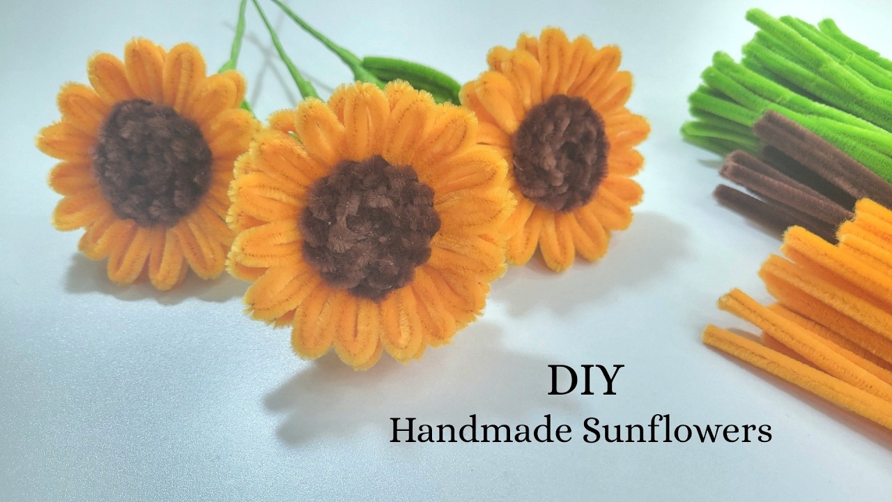 How to Make Pipe Cleaner Sunflowers | Orange & Brown Chenille Wire Bouquet Flowers.