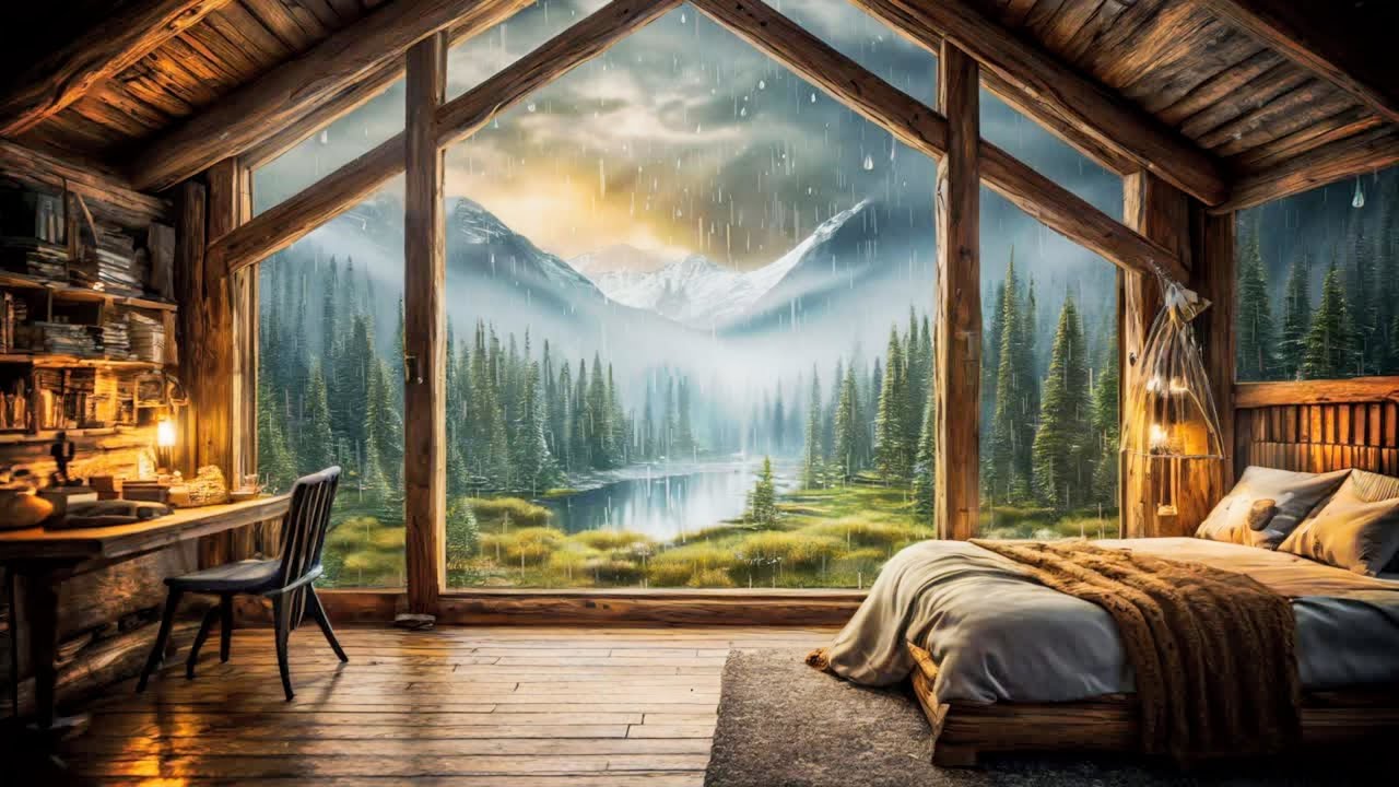 Gentle Rain in a Forest Cabin | Sleep Soundscape