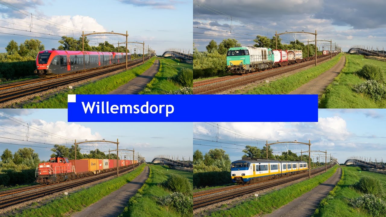 [4K] Treinverkeer 's avonds in Willemsdorp // Evening traintraffic in Willemsdorp