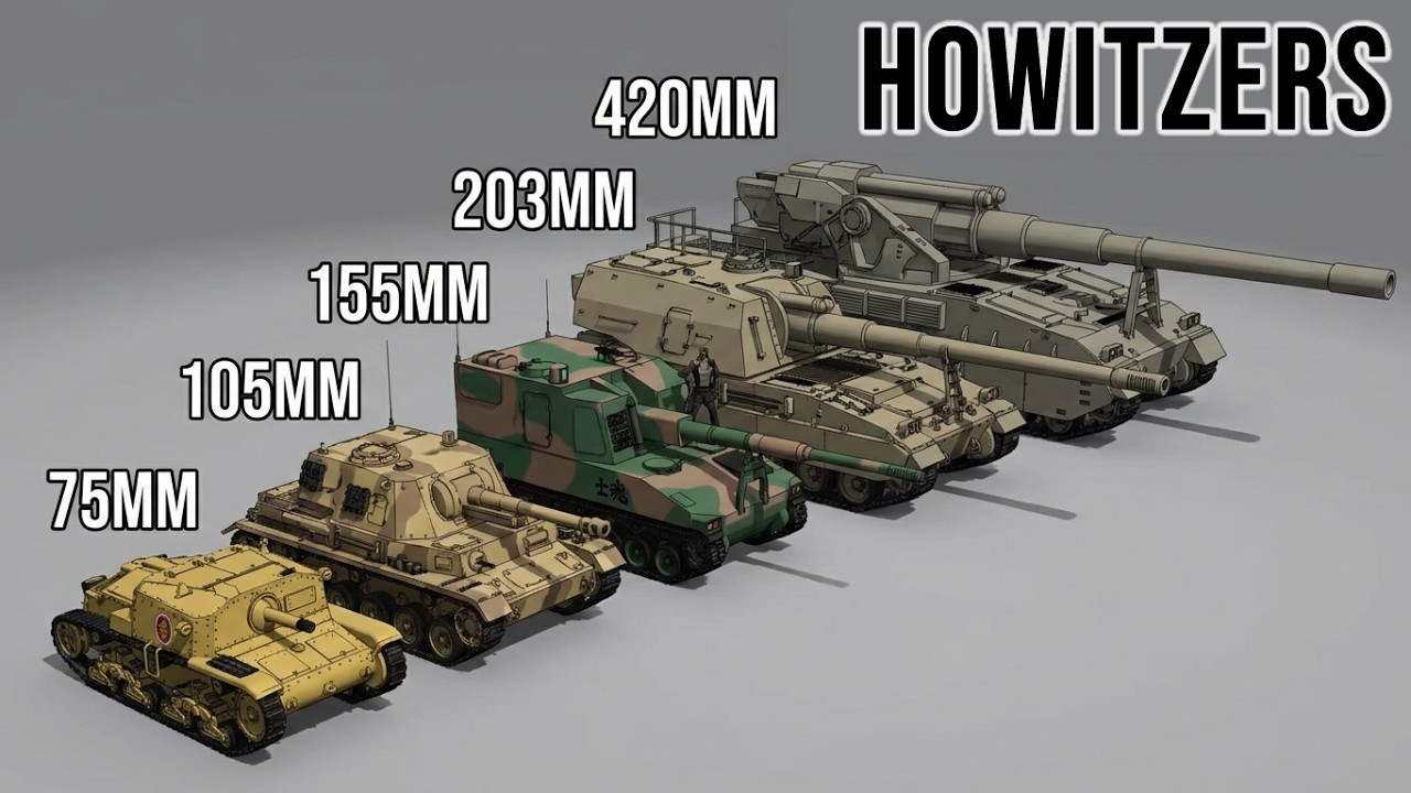 Crazy Self propelled Howitzers from 75 to 420mm Caliber Size Comparison 3D