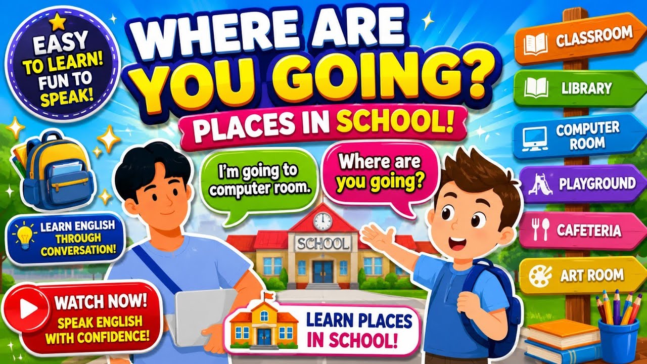 Where are you going?| English Conversation| Places in School | English Speaking | ESL