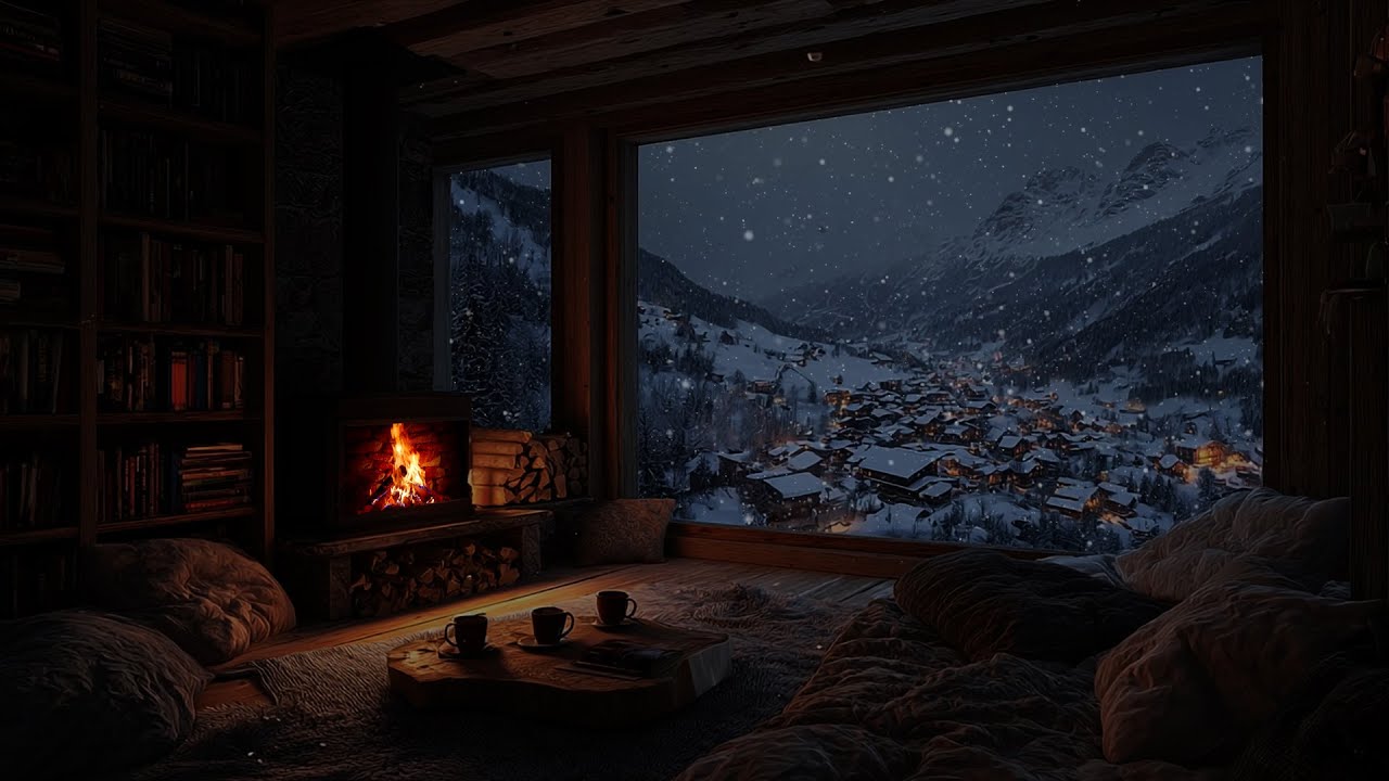 Silent Snow Drifting Around Warm Firelight ❄️ A Still Winter Night for Deep Rest