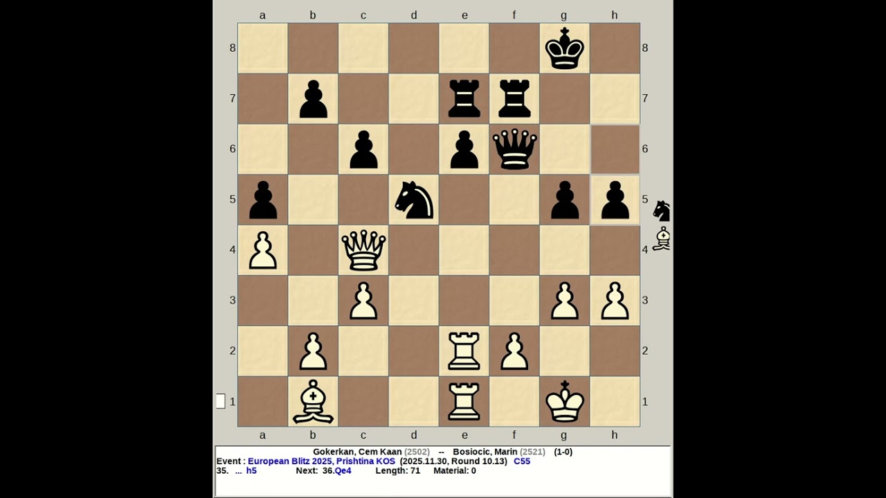 Gokerkan, Cem Kaan vs Bosiocic, Marin | European Blitz Chess 2025, Prishtina Kosovo