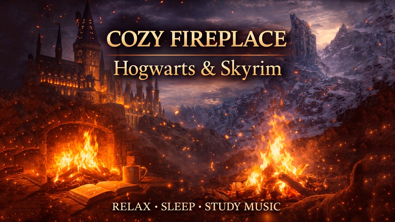 Hogwarts Legacy & Skyrim Fireplace Ambience | Relaxing Music I Sleep & Study