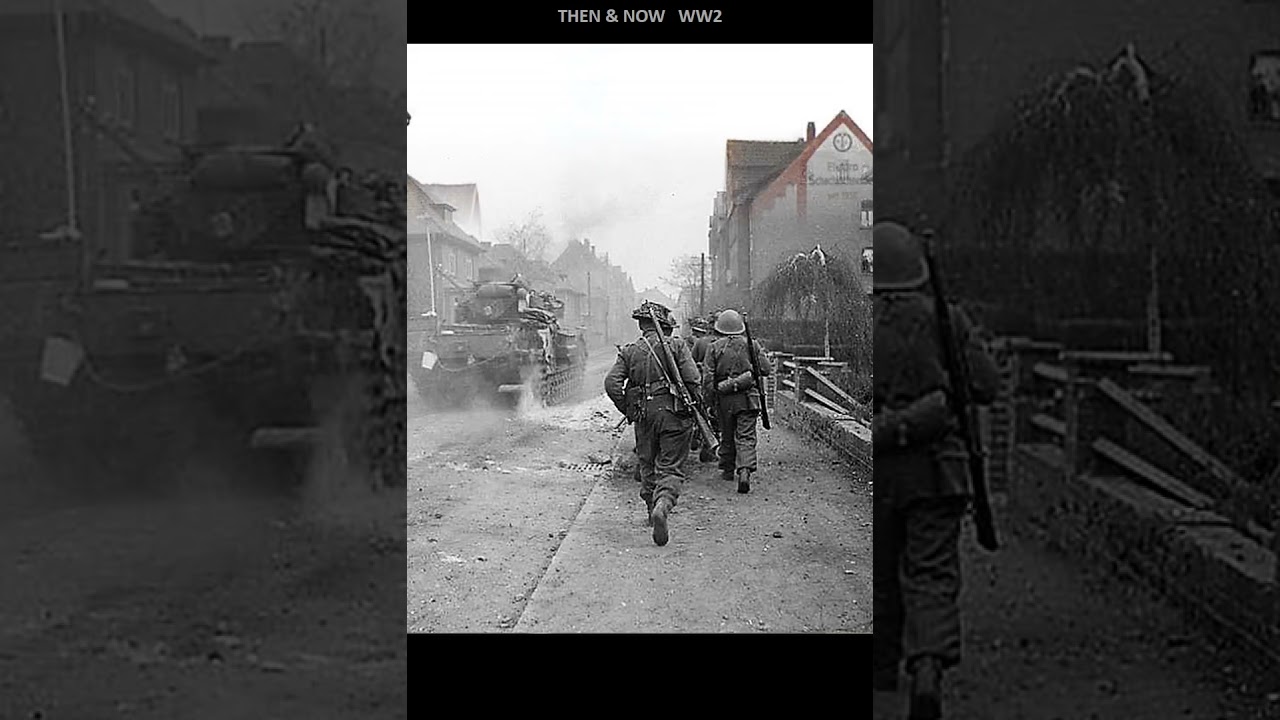 A Churchill tank of 6th Guards Tank Brigade OF British Army supporting infantry in Uelzen, 18 April