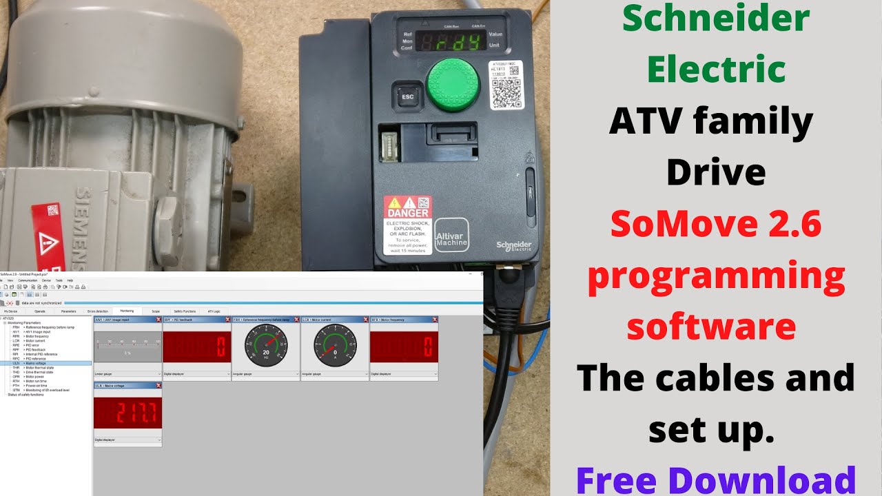 Schneider Electric ATV Drive SoMove programming software, the cables and set up. Free Download. Eng