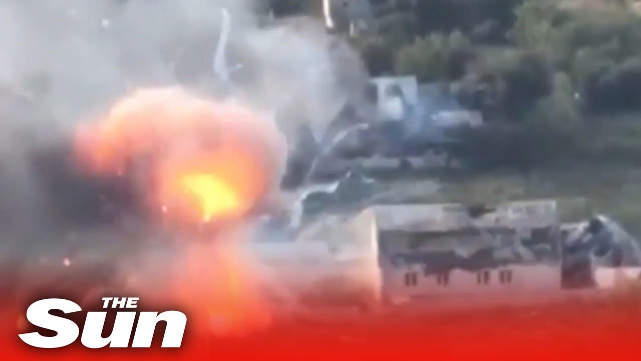 Moment Ukrainian artillery take out Russian ammunition warehouse and special forces units
