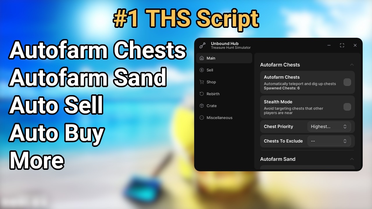 Treasure Hunt Simulator | Autofarm Chests, Autofarm Sand, Auto Buy, Auto Sell, & More