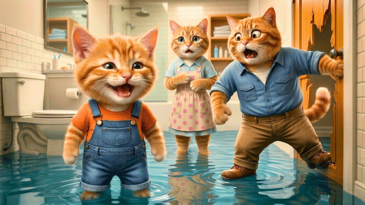 Ginger Kitten Flooded The Bathroom! 🌊 What Papa & Mama Cat Discovered Will SHOCK You! 🌊