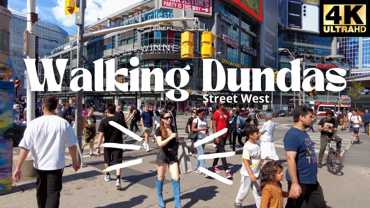 4K Walking on  Dundas Street West in Downtown Toronto