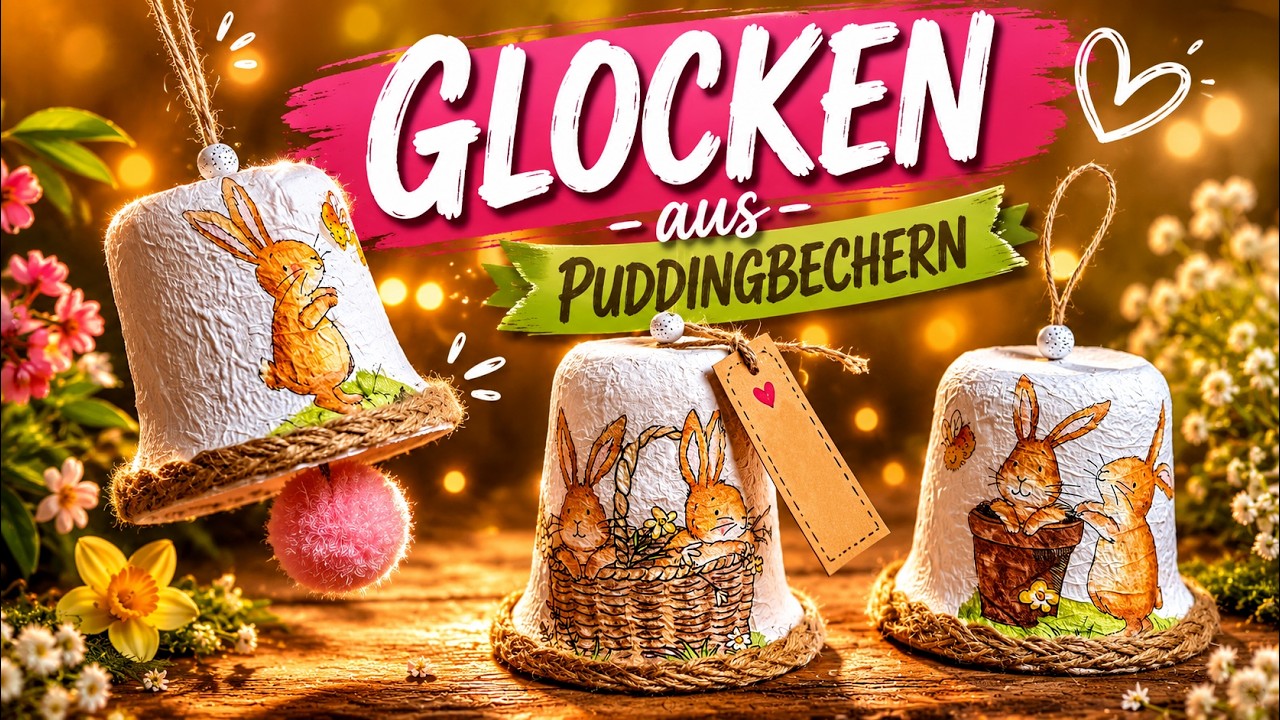 Osterbasteln: Glocken aus Puddingbechern | Serviettentechnik | Osterdeko basteln