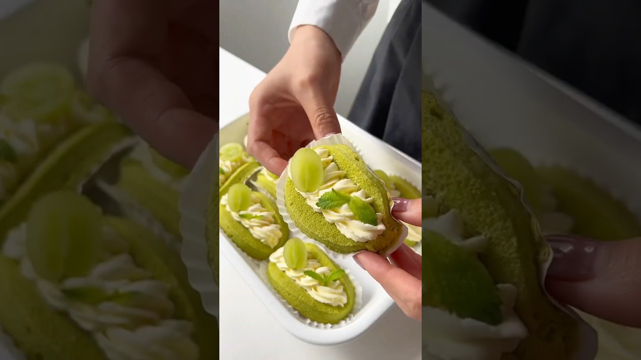 Soft Matcha Sponge Cake Recipe with Cream Cheese Filling (Green Grape Tacos)