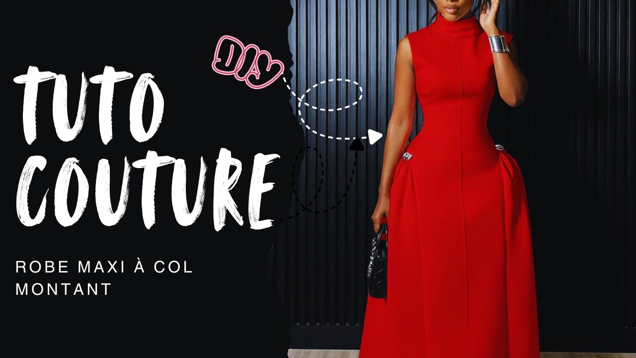 DIY MAXI ROBE à col montant SANS MANCHES ‖ Patronage et Découpe étape par étape