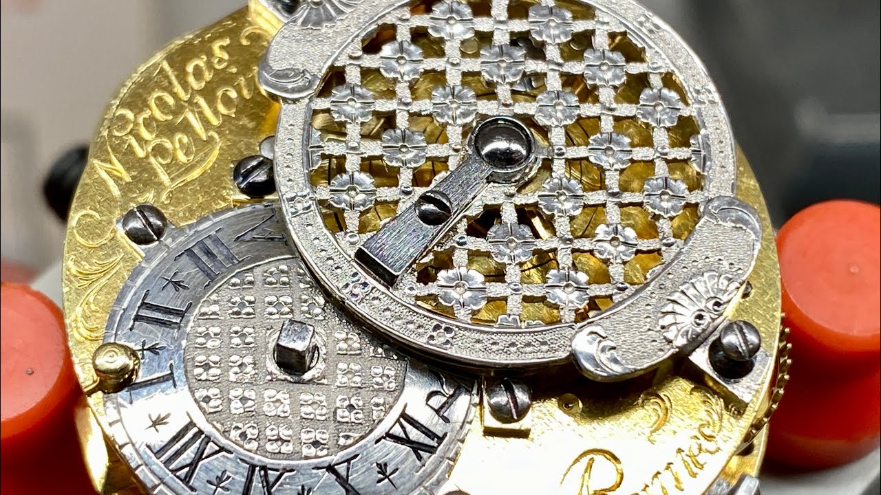 Restauration montre coq Française 1710 de Nicolas Lenoir Rennes. Gousset Fusee pocket watch repair