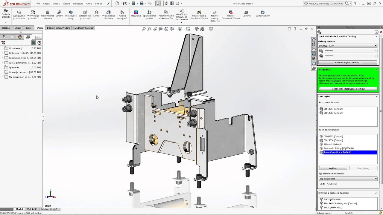 Nowości SOLIDWORKS 2016 - kalkulacja kosztów (costing)