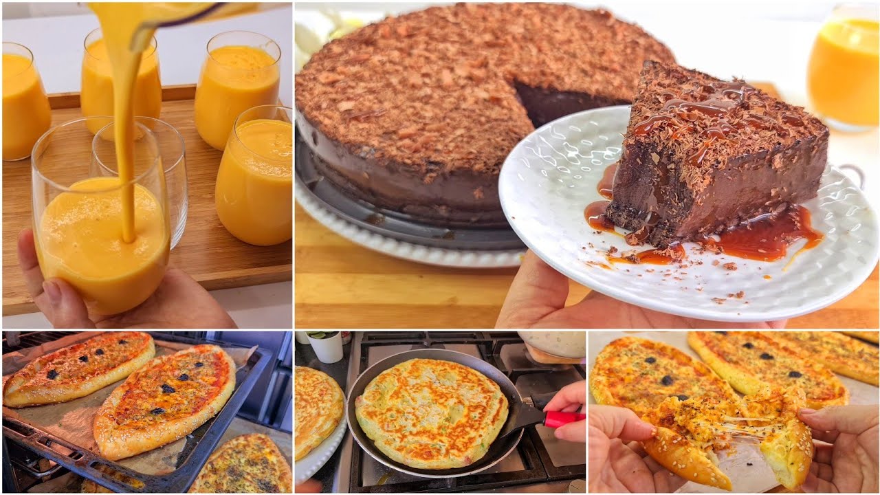 دائما مع السهل السريع👌شهيوات بدون لحوم فطائر المقلاة السائلة بيتزا تركية🍕كيكة شكولا بدون فرن عصير خا